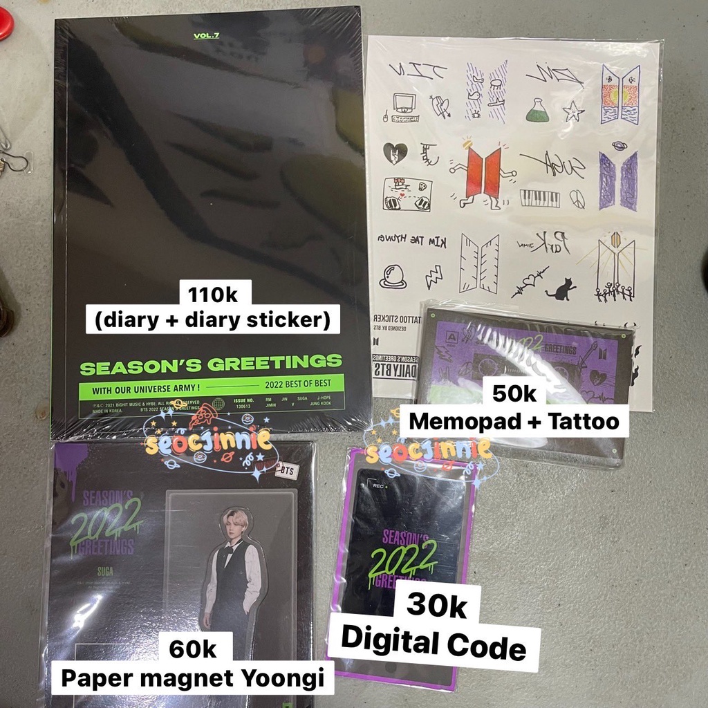 Bts SEASON& 39;S GREETINGS 2022 (DIARY, DIGITAL CODE, MEMOPAD, สติ๊กเกอร์, โปสเตอร์)