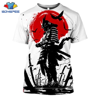 ROUND คอลูกเรือSonspee เสื้อยืดลําลอง แขนสั้น พิมพ์ลาย Samurai 3D สไตล์ฮิปฮอป สตรีท ฮาราจูกุ สําหรับผู้ชาย-4XL