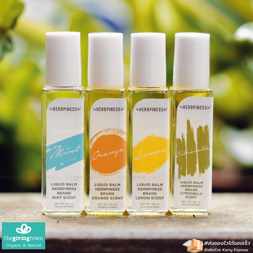 Herbpiness ยาดมลูกกลิ้ง สมุนไพรชนิดน้ำ 2 in 1 - Herbpiness ขวดแก้วหัวลูกกลิ้ง เฮิร์บปิเนส พิมเสนน้ำ