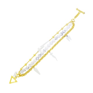 ake ake The Sanctuary of Zeus Multi-chain Bracelet-Gold- Howlite-White Enamel สร้อยข้อมือเงินแท้ 925 ชุบทองลงยาขาว