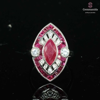 แหวนทับทิมเผาเก่าและ white sapphire ขนาด 52