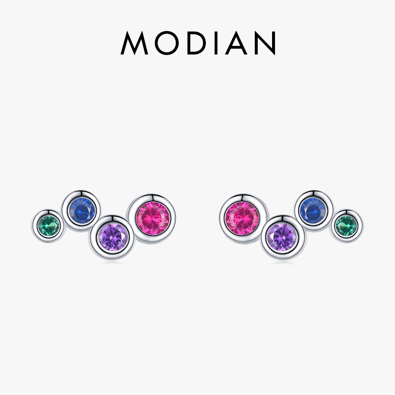 Modian ต่างหูเม็ดเดี่ยว เงินสเตอร์ลิง 925 ประดับเพทาย ขนาดเล็ก หลากสี เครื่องประดับ สําหรับผู้หญิง