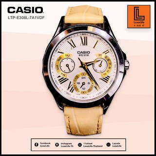 นาฬิกาข้อมือ Casio รุ่น LTP-E308L-7A1VDF Standard-  สายหนัง  - สีเหลือง