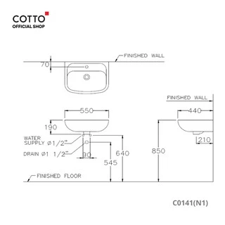 COTTO อ่างล้างหน้าแบบแขวนผนัง รุ่น C0141 BRIO + ขาตั้งอ่างล้างหน้า รุ่น C4241 สีขาว