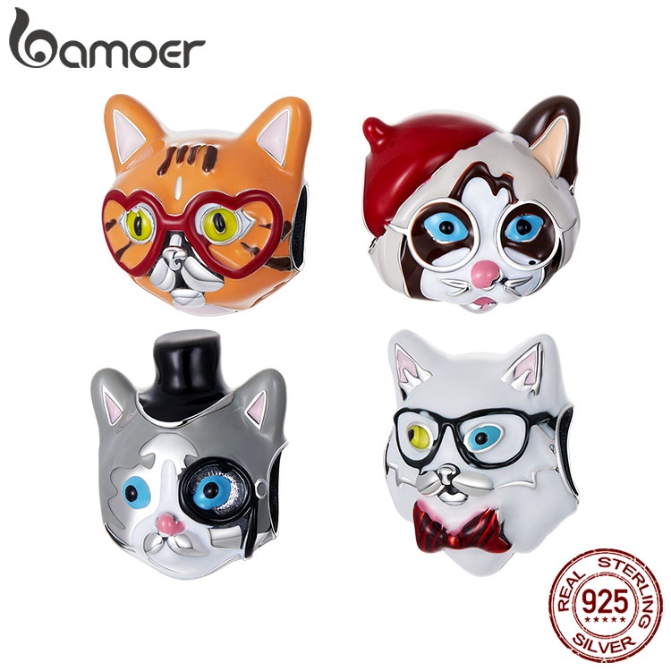 Bamoer จี้เงินแท้ 925 รูปอุทยานแมว 4 แบบ SCC2090