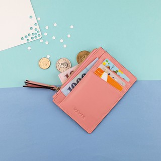 "Coral Pink" Vavia Zipped Card Purse หนังวัวแท้ มี 8 ช่องใส่บัตร และ 1 ช่องซิป