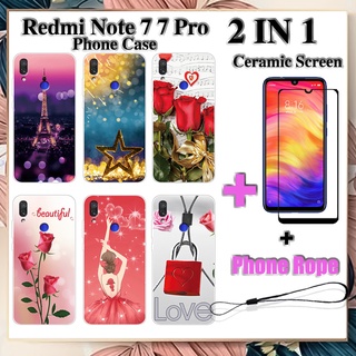 2 IN 1 Redmi Note 7 7 Pro เคสโทรศัพท์ พร้อมกระจกนิรภัย เซรามิค ป้องกันหน้าจอ โค้ง ฟิล์มนิรภัย โรแมนติก