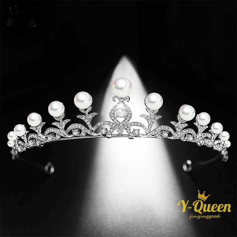 Y Q Pearl Rhinestone Bride Crown Headdress Sweet And Cute