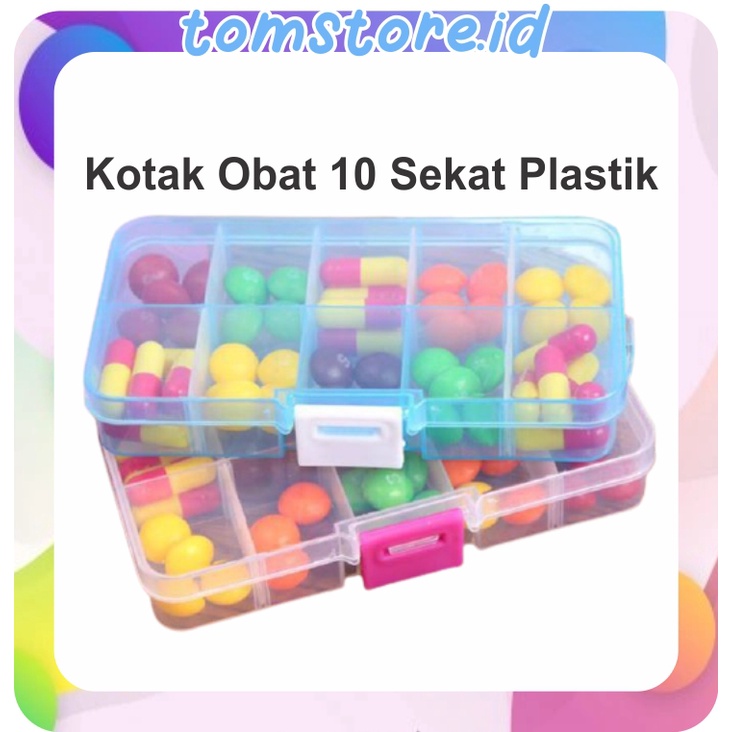 TOMSTORE.ID กล่องยาพลาสติก 10 ส่วนกล่องเก็บลูกปัดและปุ่มอเนกประสงค์ R473