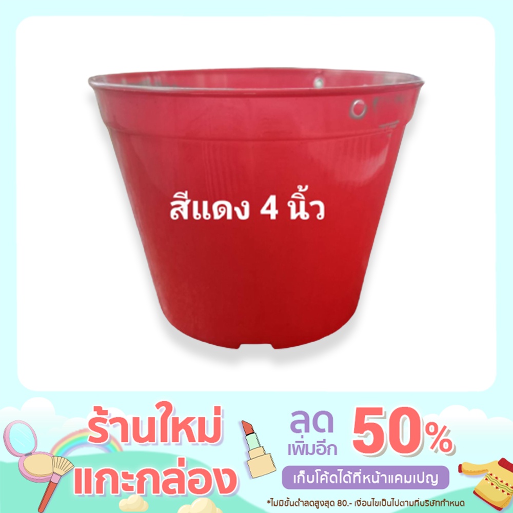 กระถางต้นไม้พลาสติก กระถางต้นไม้ สีแดง  4 นิ้ว  ราคาส่ง 50 ใบ