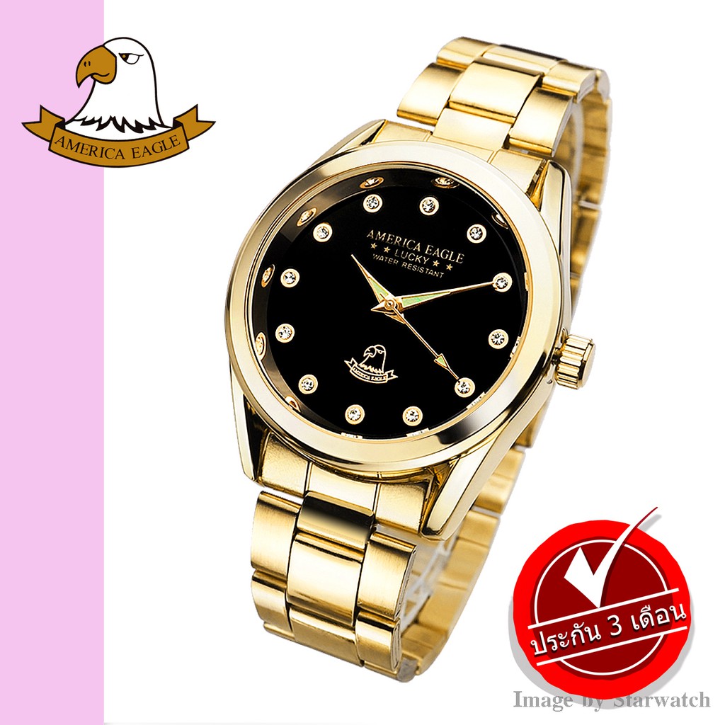 AMERICA EAGLE นาฬิกาข้อมือผู้หญิง สายสแตนเลส รุ่น AE093G - Gold/Black