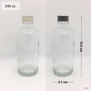 (แพ็ค 30 ใบ) ขวดแก้วกลมใส/ชา 240 ml พร้อมฝา(และจุกใน)