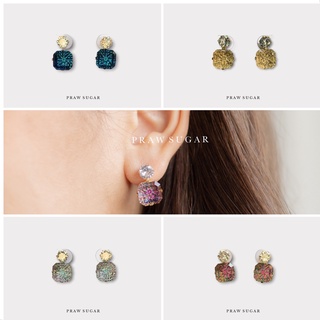 ต่างหูคริสตัลกลาเซียร์ - Crystal Glacier Effect Earrings (ก้านต่างหูเป็นเงินแท้)(มี 5 สี)