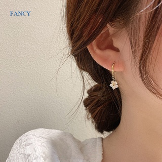 Fancy ต่างหูเงินแท้ 925 จี้รูปดอกไม้ ประดับเพชร หรูหรา สําหรับผู้หญิง