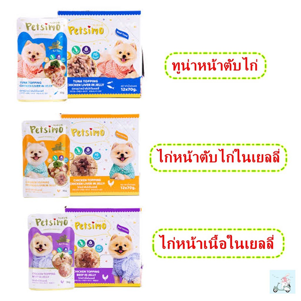 Petsimo อาหารสุนัข ขนาด 70 กรัมทุกรสชาติ 12ซอง