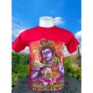 เสื้อยืด ลายไทย สีแดง คอกลม ลายพระศิวะ สำหรับผู้หญิง-ผู้ชาย T011A RED