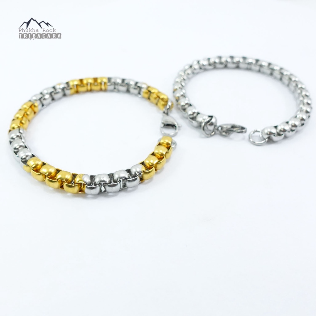 BT38 สร้อยข้อมือ สแตนเลสแท้ 6.5 มิล ยาว 16-22 ซม. ลายผ่าหวาย สร้อยข้อมือลายผ่าหวาย สองกษัตริย์