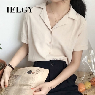 IELGY เสื้อเชิ้ต คอวี แขนสั้น ผ้าชีฟอง แฟชั่นสําหรับผู้หญิง