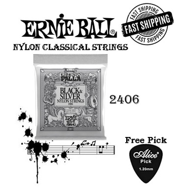 Ernie Ball Strings 2406 Ernesto Pala Nylon Classical Strings, Black & Silver