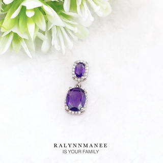 O6416 จี้พลอยอเมทิสต์แท้ ( Amethyst ) ตัวเรือนเงินแท้ 925 ชุบทองคำขาว