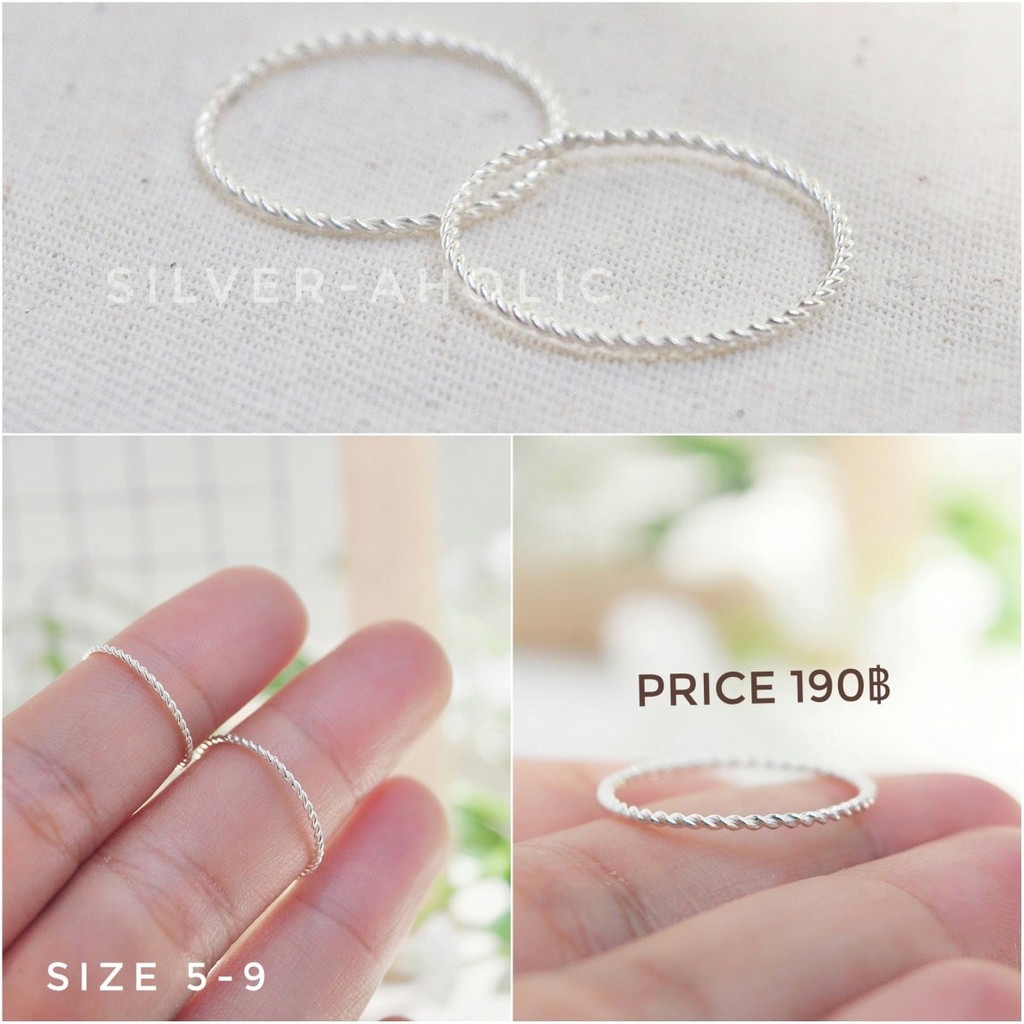 Silver-Aholic แหวนเงินแท้ 92.5% แหวนเงินเกลียวสไตล์เกาหลี