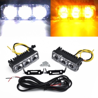 2pcs 3Led Strobe DRL Amber Turn Signal Front Fog Lamp White Car Daytime Running Lights LED Waterproof Daytime Light