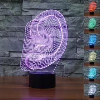 โคมไฟตั้งโต๊ะ LED รูปหูใหญ่ 3D ไล่โทนสี 7 สี สร้างสรรค์ ของขวัญตลก USB