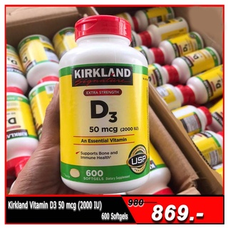 Kirkland Vitamin D3 50 mcg (2000 IU) 600 Softgels Exp03/2024