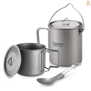 Lixada Lightweight Titanium 3 Pieces Set Titanium 750ml Pot 350ml Water Cup Mug with Lid Collapsible Handle Folding Spor