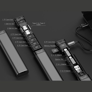 Budi 9-IN-1 Multi-functional Cable Stick Multi-Cable 6 Types Cable With SIM KIT TF Card Memory Reader Phone Cradle