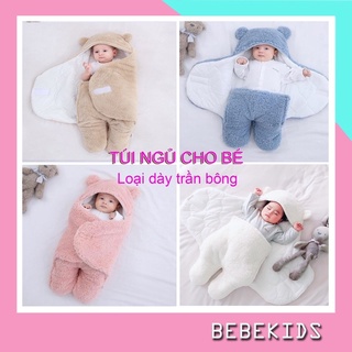 Túi ngủ cho bé mùa đông, Chăn ủ sơ sinh hình gấu, lông cừu mịn có chân kèm mũ trẻ sơ sinh 0-9M
