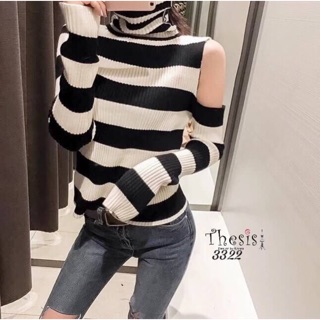 Korea Turtle Neck Knit Top เสื้อคอเต่าลายริ้ว ดีเทลไหล่เว้าข้างหนึ่ง งานผ้าริ้วร่องลึก ยืดหยุ่นได้เยอะ ผ้าเนื้อดีนิ่มมาก