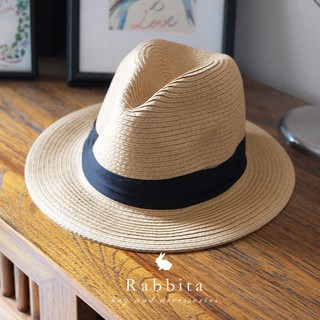 RB14 Vintage panama hat หมวกปานามา หมวกทรงวินเทจสีกากี คาดผ้าสีดำ