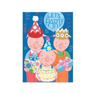 eeBoo 3 Little Pigs Birthday Card - การ์ดอวยพรวันเกิด ลายครอบครัวหมูสามตัว