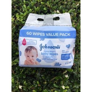 Johnsons messy times baby wipes แพ็ค 3x20 แผ่น = 60 แผ่น