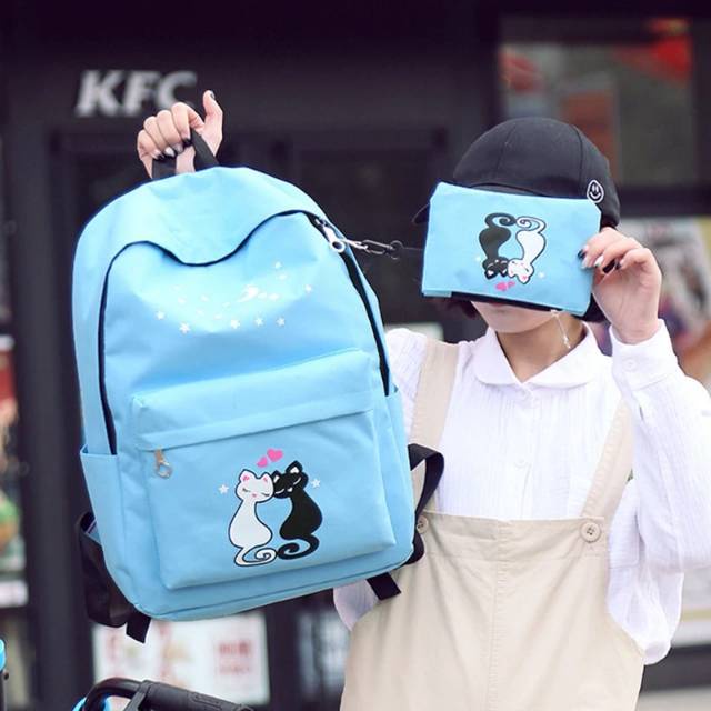 Sporty Backpack กระเป๋านักเรียน cat Backpack Women Men School Bag Backpack Book Bag Fashion Women
