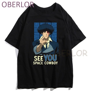 คอลูกเรือใหม่ เสื้อยืดลําลอง แขนสั้น พิมพ์ลายอะนิเมะวัว Bebop Spike Spiegel Batou Kusanagi Motoko Aesthetic สไต