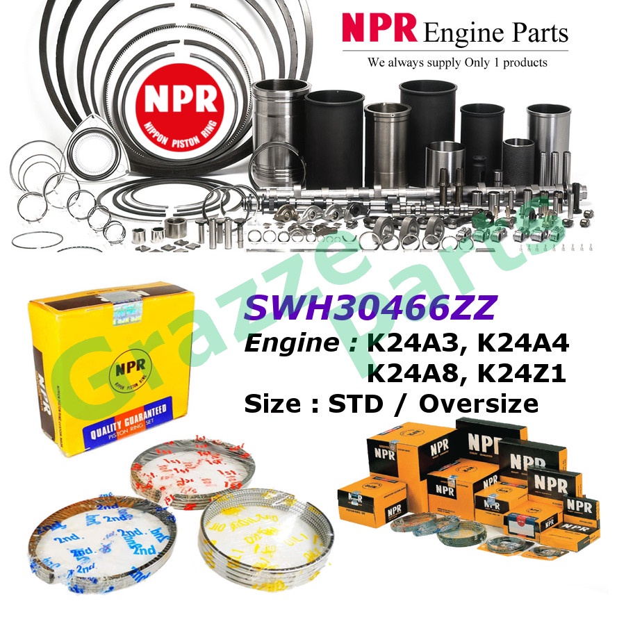 NPR แหวนลูกสูบชุด SWH30466ZZ สําหรับ Honda CRV CR-V S9A Accord SDA 2.4 K24 K24A K24Z K24A3 K24A4 K24