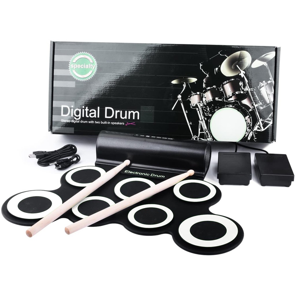 กลองชุดไฟฟ้า Electronic Drum pad พร้อมลำโพงในตัว แถมฟรี ไม้กลอง แป้นเ