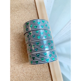 ◾️GREEN HEART BLACK STRIPE VALENTINE WASHI TAPE◾️ วาชิเทป เทป ลาย หัวใจ สีเขียว