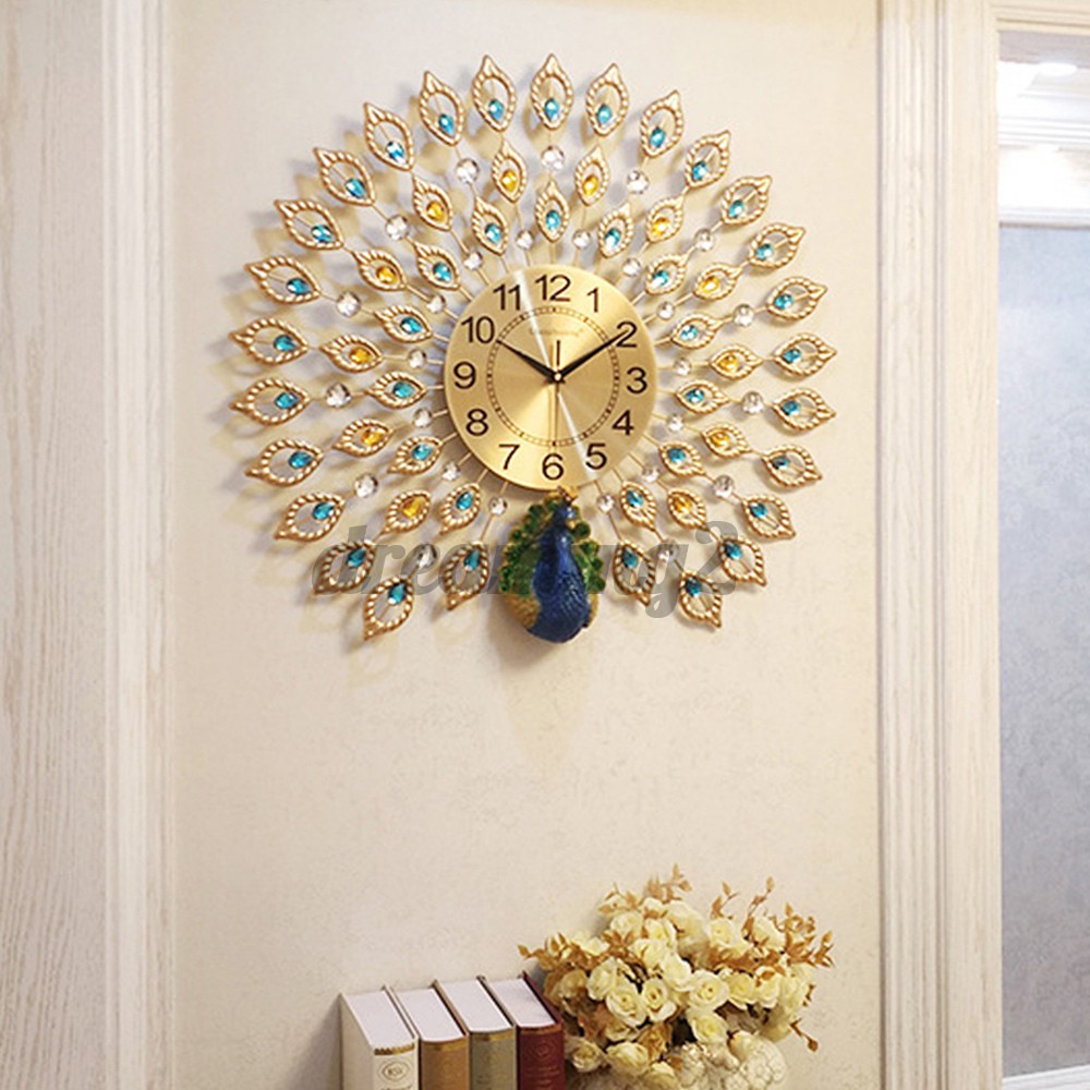 3D Luxury Peacock Large Wall Clocks Metal Living Room Wall Watch Home