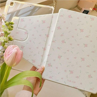 🪐24 ชั่วโมงเคส🪐 เคสiPadหมุน 360° Air5 Gen9 Pink Floral ช่องใส่ปากกาขวา Acrylic เคส ipad Pro 11 2021 gen10 air4 air3 Gen8