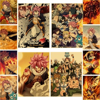 โปสเตอร์กระดาษคราฟท์ พิมพ์ลายอนิเมะ Fairy Tail ความละเอียดสูง สไตล์เรโทร สําหรับตกแต่งผนังบ้าน ห้องนั่งเล่น