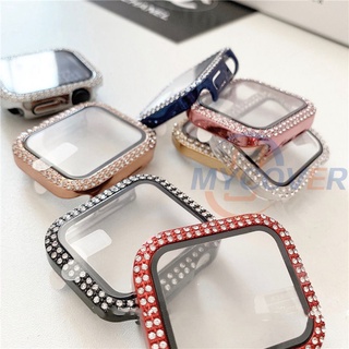 เคสนาฬิกาข้อมือกระจก ประดับเพชร สําหรับ Smart Watch Series 7 6 SE 5 4 3 2 1 ขนาด 41 มม. 45 มม. 44 มม. 40 มม. 42 มม. 38 มม.