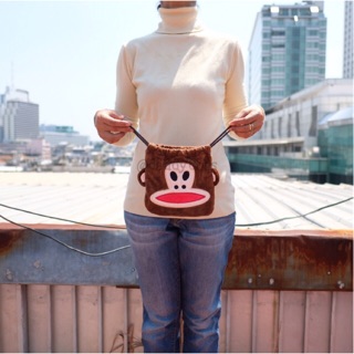 ถุงผ้าหูรูด Paul Frank ลิงพอลแฟรงค์ สีน้ำตาล 8นิ้ว