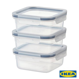 MADday-IKEA (ของแท้) กล่องเก็บอาหาร 3 ชิ้น กล่องสี่เหลี่ยมจัตุรัส มีฝาปิด กล่องพลาสติก