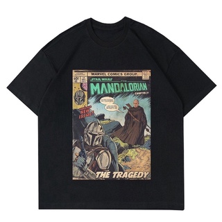 เสื้อยืดสีขาวเสื้อยืด ลายแมนดาลอเรีย | เสื้อยืด พิมพ์ลายการ์ตูน VINTAGE STAR WARS MANDALORIAN | ชุดเสื้อผ้า ลายการ์ตูน S