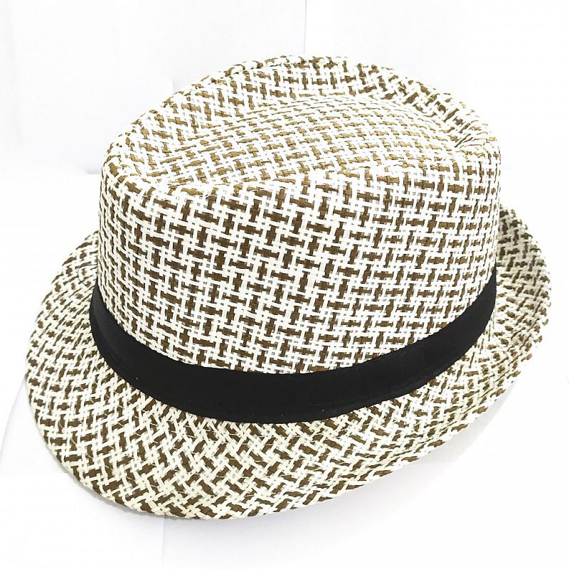 Houseofcuff Fedora Hat Fedora Ratan White Brown - สีน้ําตาลขาว