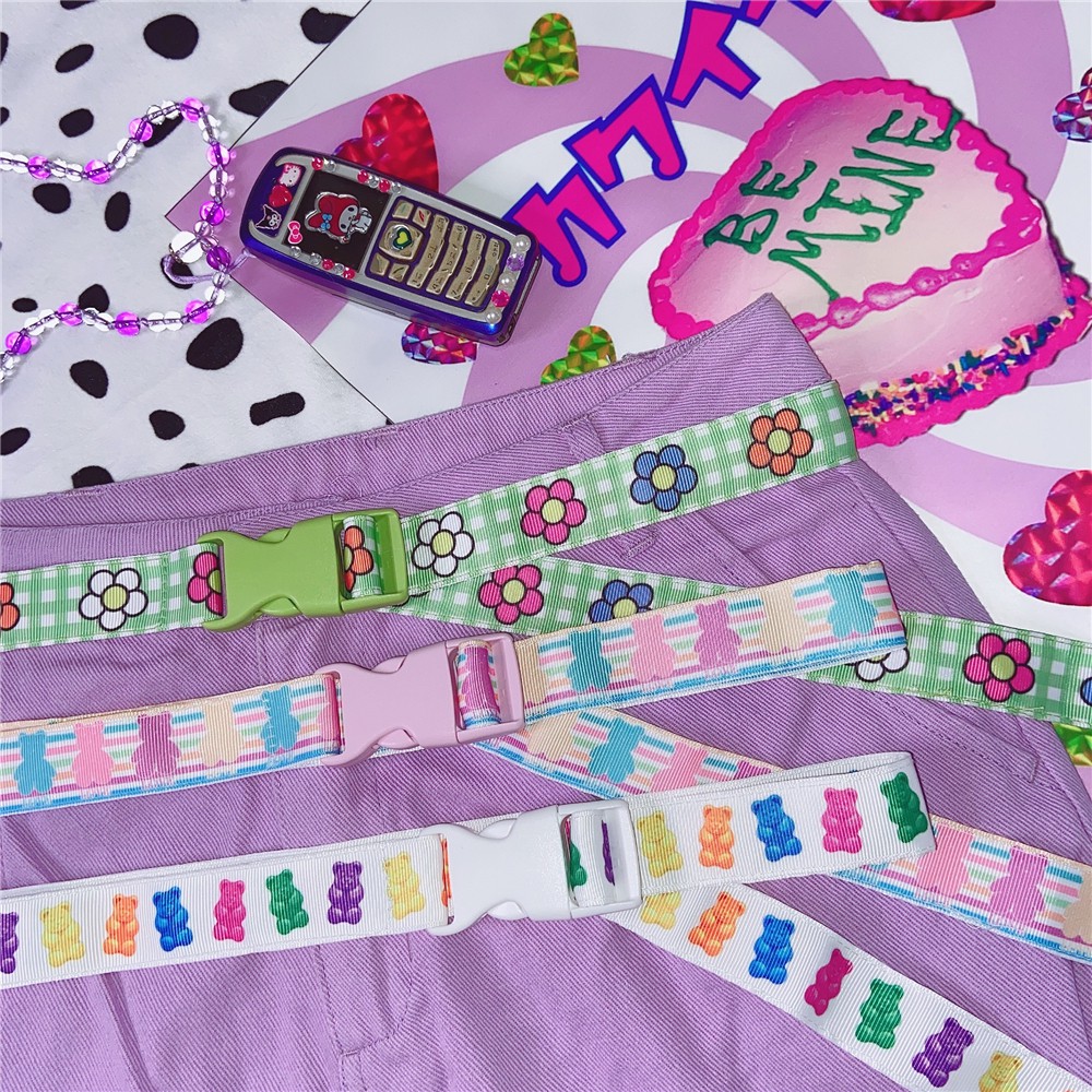 เข็มขัด Y2K พิมพ์ลายการ์ตูนสไตล์ญี่ปุ่นและเกาหลีใต้สําหรับผู้หญิง