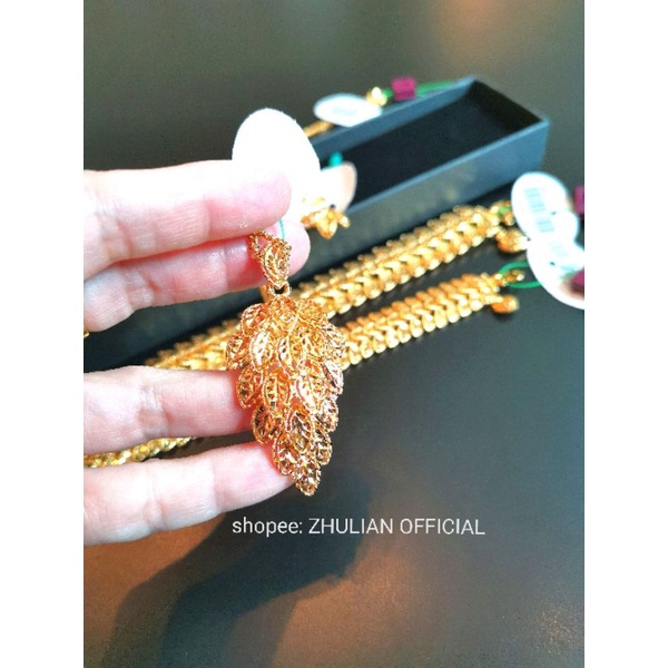 ZHULIAN (PT5007) (CH5004) Daun Loket & Rantai Leher 24K Emas Saduran. Pendant & Chain 24K Gold Plate